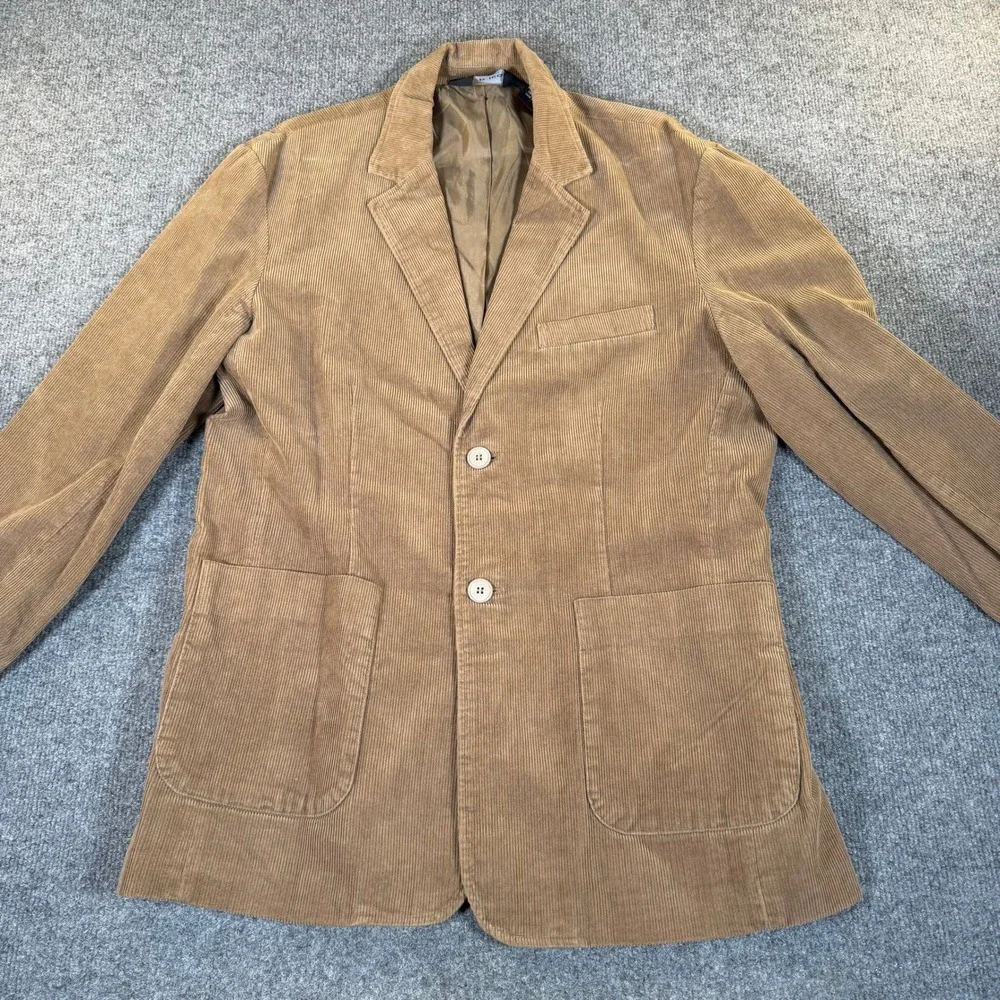 Pop Icon Mens Tan Brown Corduroy Blazer Two Button Sport Coat Jacket Size M